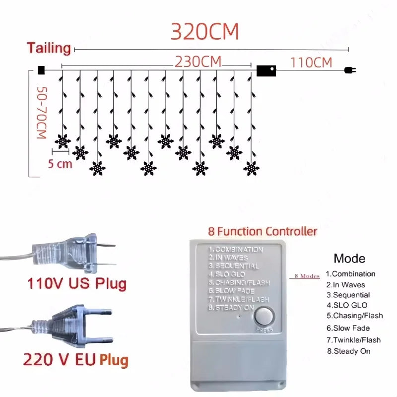 Christmas Decorations 2024 Snowflake Lights Flashing 8 Modes EU-Plug